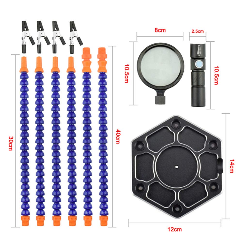 Magnifying USB Flashlight Soldering Station Third Helping Hand Holder Multi Welding Hand Tools with 6 Flexible Arms