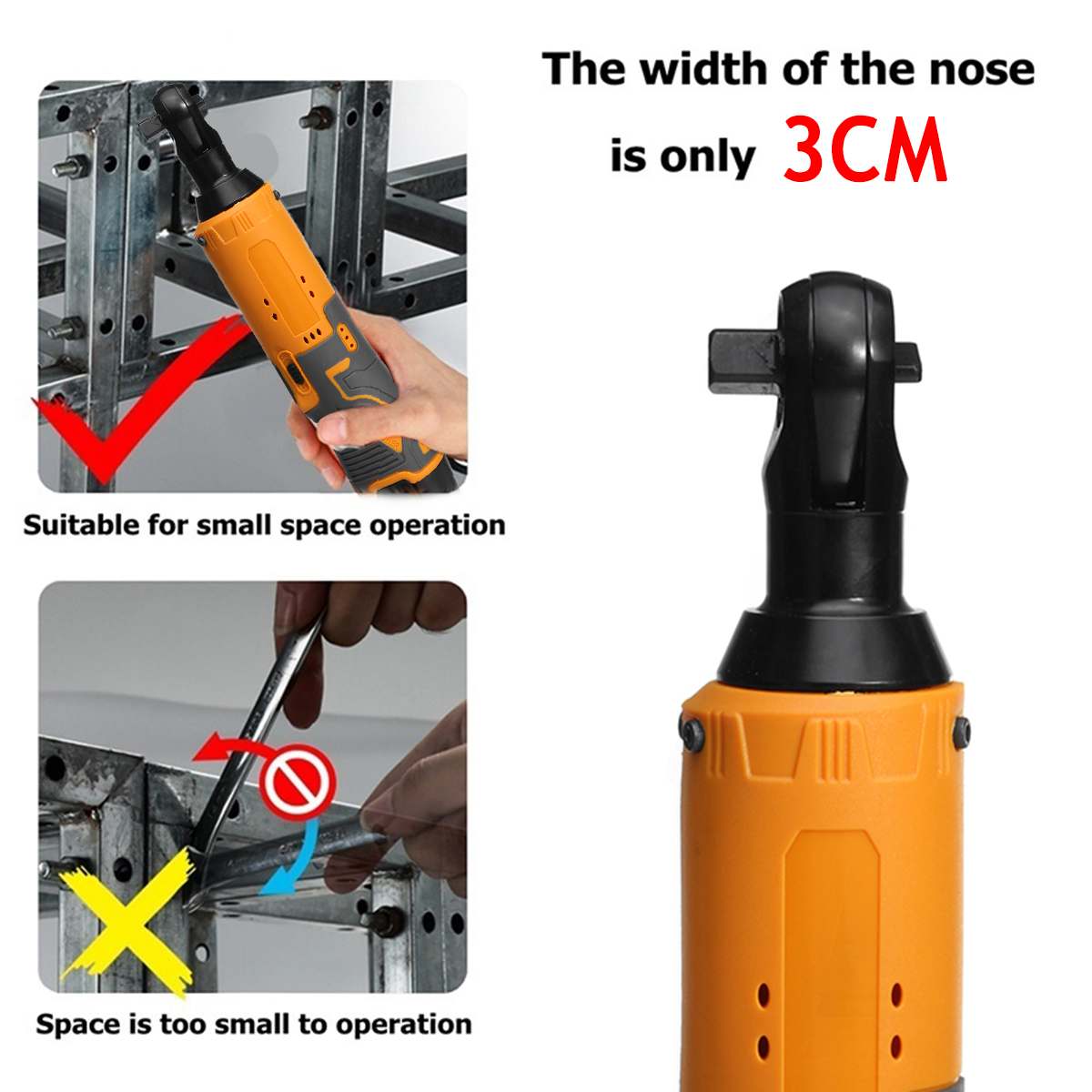 Efficient 12V Electric Wrench Angle Drill Screwdriver 3/8 Cordless Ratchet Wrench Scaffolding 65NM With 1/2 Lithium-Ion Battery