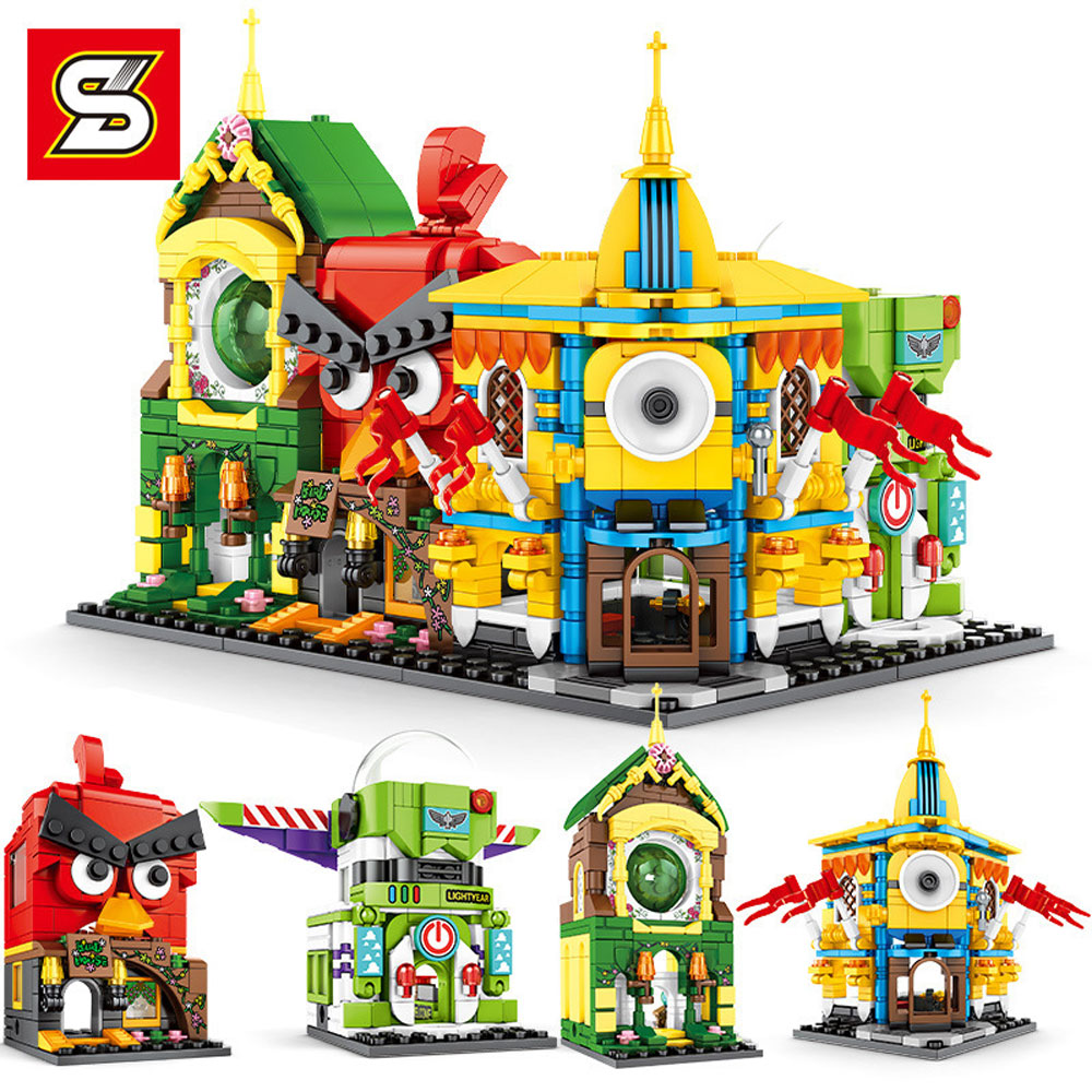 SY6801 Mini Street View Bricks Angry Bird Yellow Man Light Year Forest Magic House Assembling Building Blocks Children's Toys