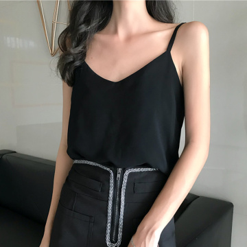 Chiffon Womens Tank Tops Sleeveless Blouse Tee T shirts Summer 2020 Sexy Vest Camisole Sexy V-Neck Crop Top White Blue Black