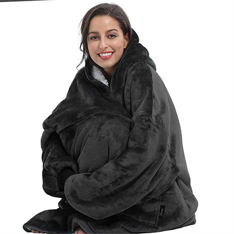 Oversized Hoodies Sweatshirt Women Winter Hoodies Fleece Giant TV Blanket With Sleeves Pullover Oversize Women Bathrobe Hoody