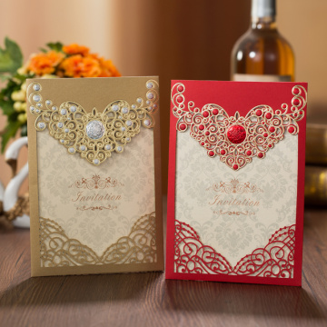 1pcs Red Gold Laser Cut Crown Flora Wedding Invitations Card Greeting Card Customize Wedding Decoration Event Party Supplies