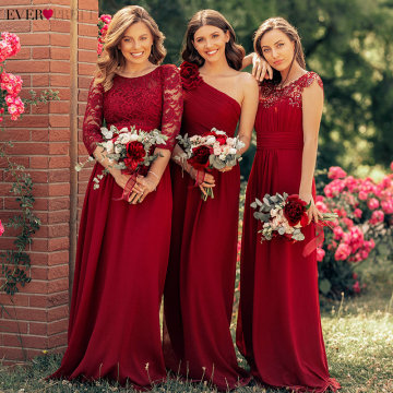 Ever Pretty Burgundy Bridesmaid Dresses Long Chiffon Applique Cheap Floor Length Wedding Bridesmaid Gown Formal Party Gowns