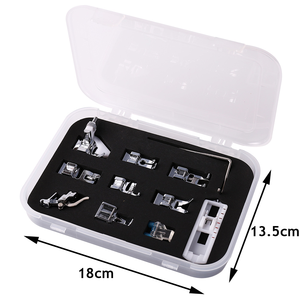INNE 11Pcs Sewing Accessories Seam Tool Presser Foot Feet Kit Set With Box Buttonhole Nail Buckle For Brother Singer Janom Parts