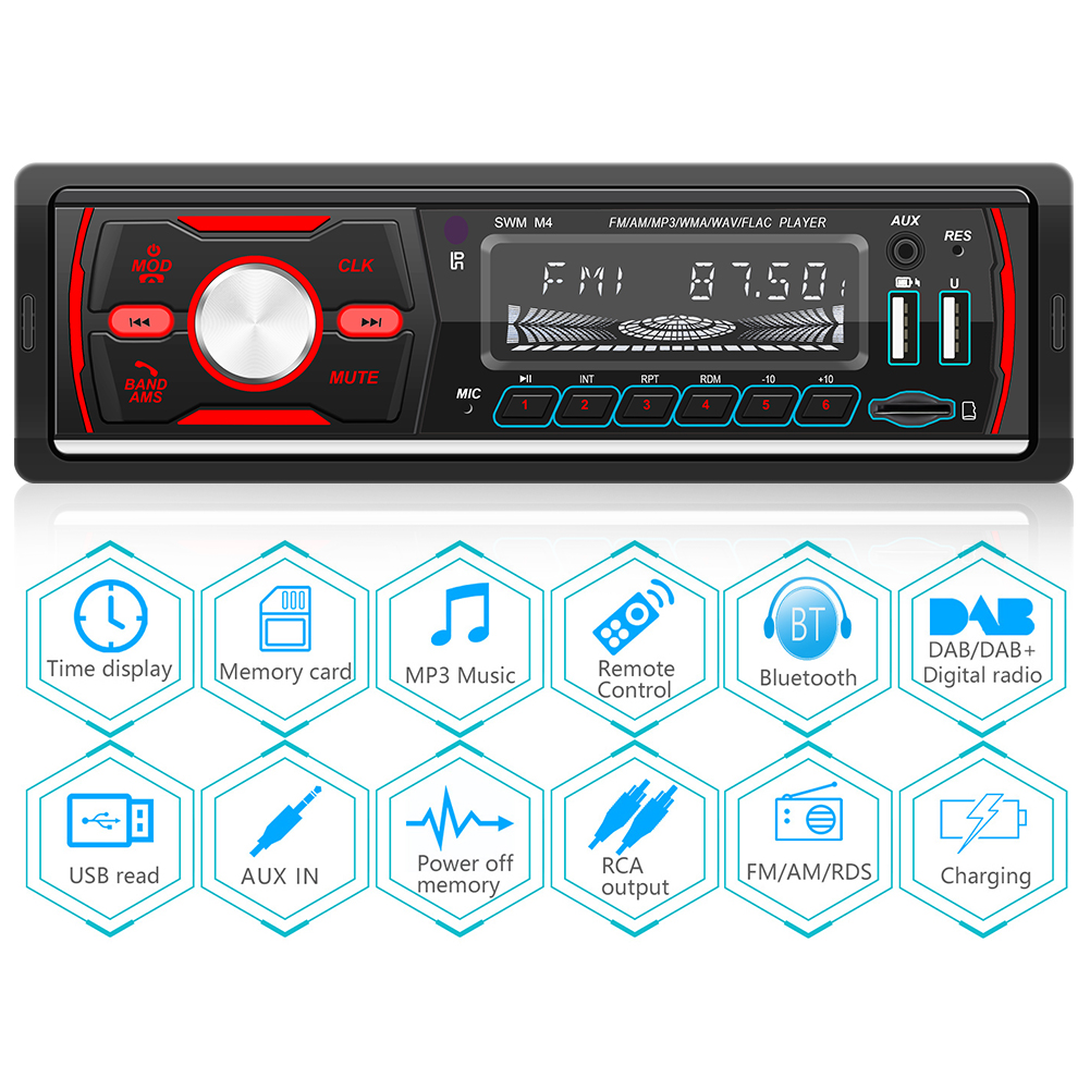 M4 1 DIN Car Stereo MP3 Player USB AUX FM AM RDS DAB DAB+ Radio Receiver MGO3