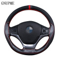 GNUPME Hand Sewing Steering Wheel Cover Automotive Leather Steering Wheel Cover Universal 38cm Four Seasons Car Steering Covers