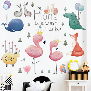 Cartoon Animals Flamingo Alpaca Balloon Wall Stickers for Kids's Room Decor Living Room Bedroom Decoration Removable Mural Art