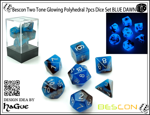 Bescon Two Tone Glowing Polyhedral 7pcs Dice Set BLUE DAWN-1