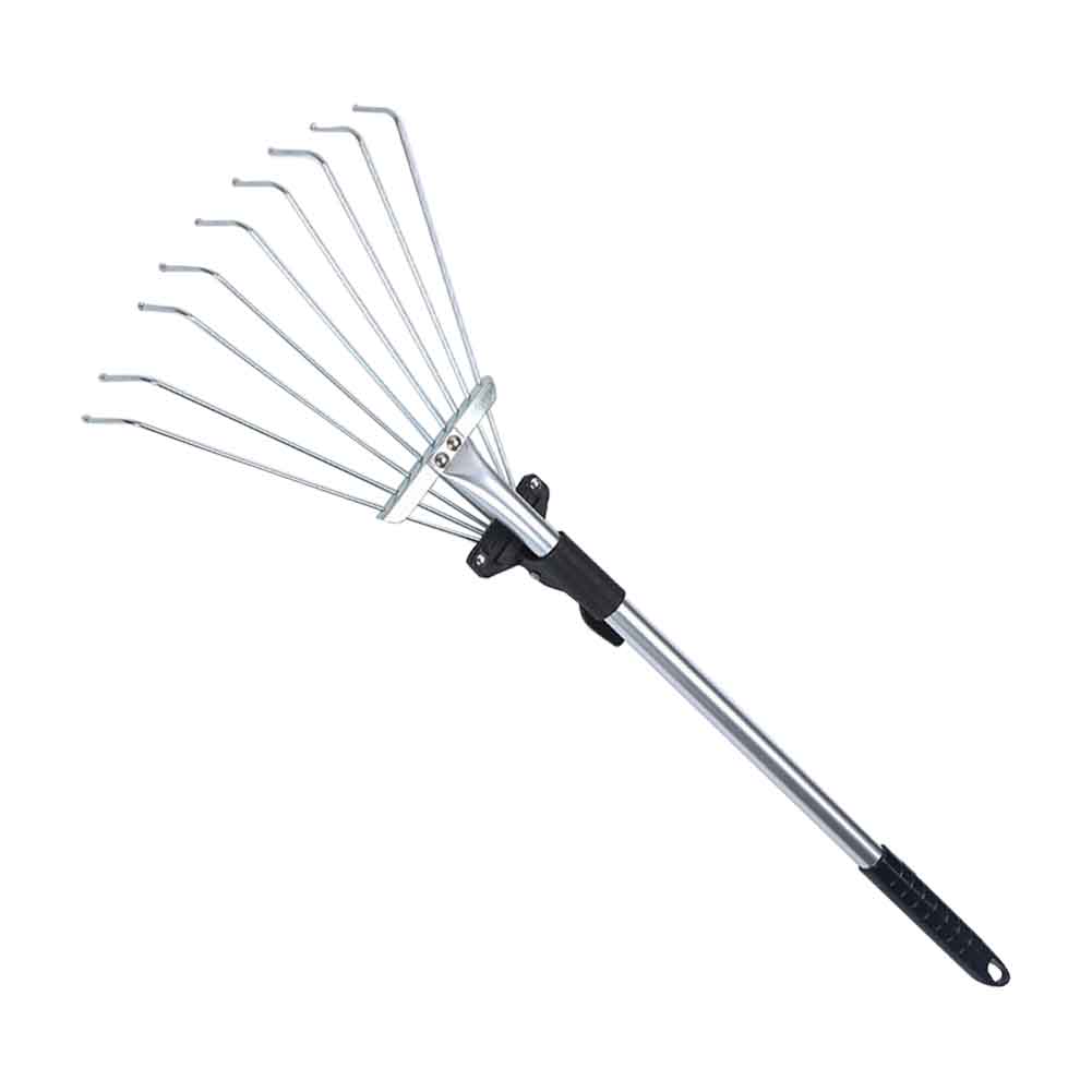 9 Teeth Fan Broom Telescopic Collect Loose Debris Yards Garden Rake Lightweight Portable Cleaning Practical Grass Rake