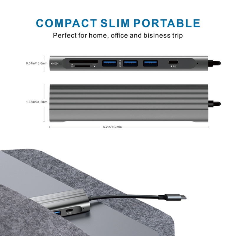 7 in 1 USB C HUB, Docking Station Includes 1XSD + 1XTF + 3X USB 3.0 + 1XPD + 1XHDMI for PC Laptop