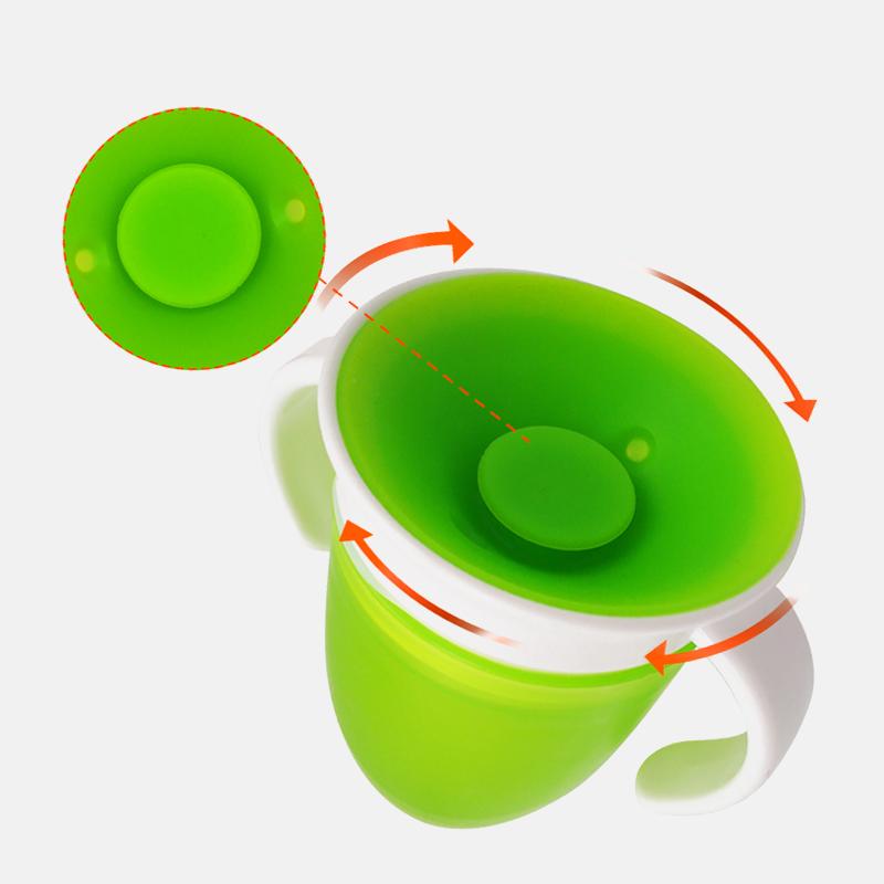 360 Degrees Leakproof Magic Kids Water Feeding Bottle Rotated Baby Learning Drinking plastic Cup with Double Handle Flip Lid