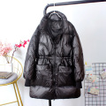Women Long White Duck Down Jacket Stand Collar Female Thick Loose Style Warm Coat With Waistband Windproof Good Quanlity