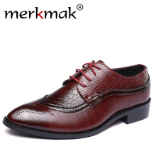 Merkmak 38-48 Fashion Leather shoes Men Dress Shoe Pointed Oxfords Shoes For Men Lace Up Designer Luxury Men Formal Shoes 2018