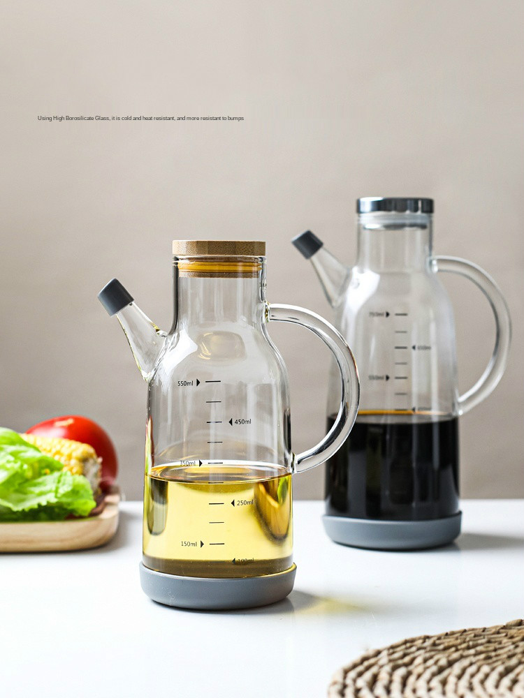 Transparent Oil Bottle High Borosilicate Glass Vinegar Olive Oil Cruet with Handle Soy Sauce Bottle Kitchen Scale Oil Container