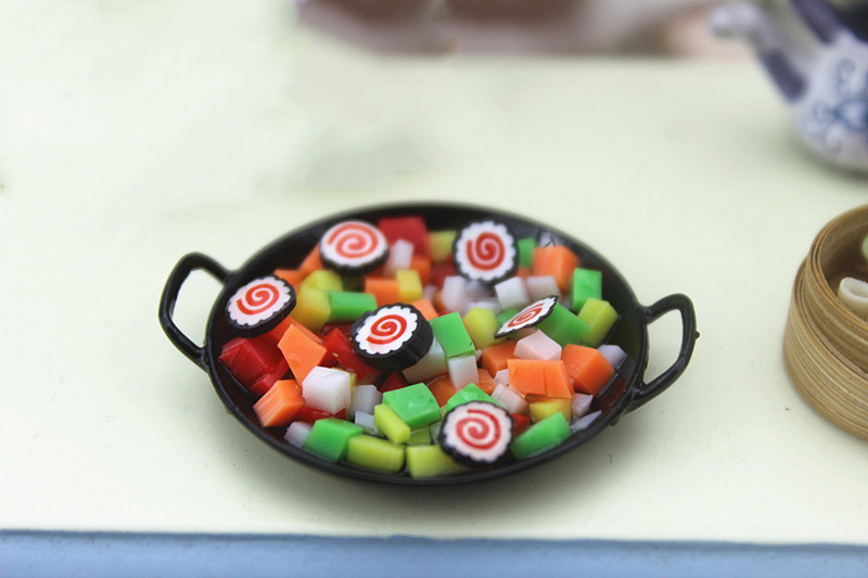 New 1:12 dollhouse miniature Mini wok meal sushi vegetables candy food toy match for forest animal family collectible Kids Gift