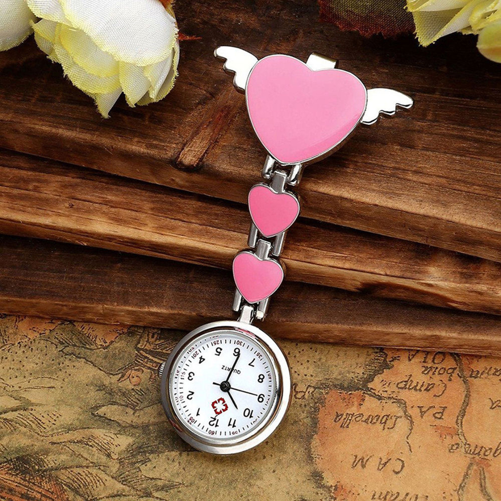 Nurses Watches Doctor portable Watch Cute Love Heart Quartz Clip on Fob Nurses Brooch Tunic Pocket Watch