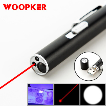 Red Dot Laser Pointer Lazer Pen 3 in 1 UV Light Usb Rechargeable Flashlight Cat Toys