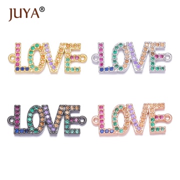 JUYA Copper Connectors Cubic Zircon Rhinestone Letters Pendant Accessories for DIY Bracelets Necklace Jewelry Making Components