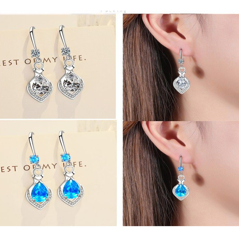 925 Sterling Silver Drop Earrings Luxury Crystal Heart Earrings Fashion Korea Silver Jewelry New 2020