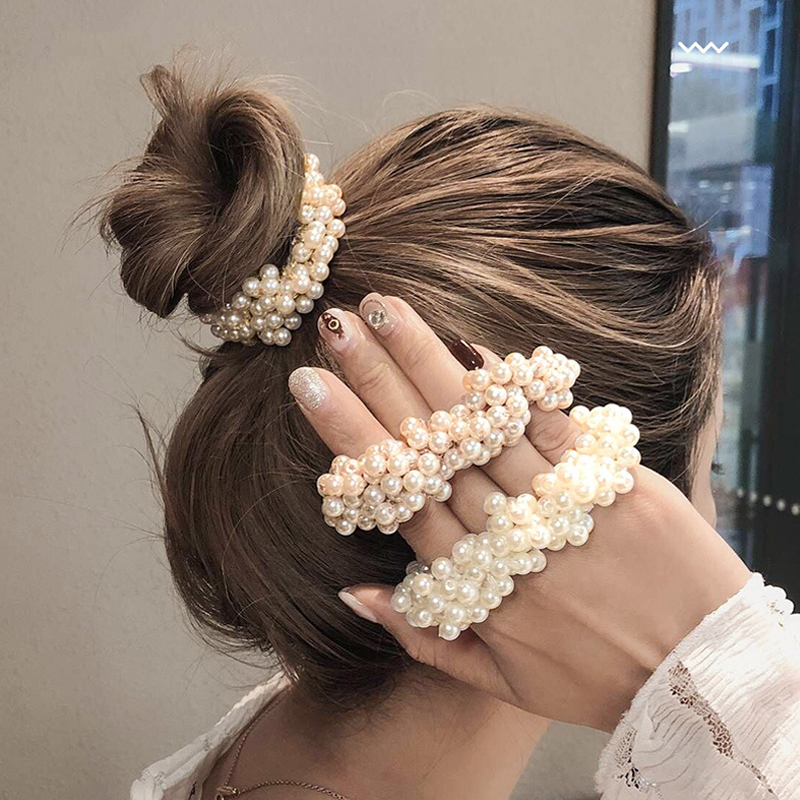 Woman Elegant Pearl Hair Ties Beads Girls Scrunchies Rubber Bands Ponytail Holders Hair Accessories Elastic Hair Band Gifts