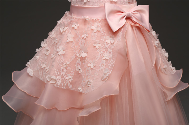 2019 Flower Girl Dress Pink Party Pageant First Communion Wedding Dress Teenager Kids Children Prom Gown Dress for Graduatiion