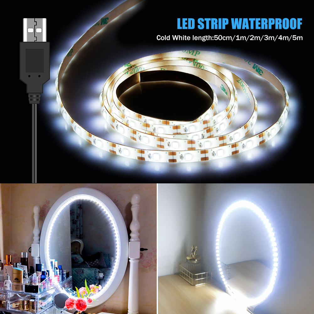 USB Makeup Mirror Lamp LED Hollywood Dressing Table Light LED Bathroom Waterproof Mirror Lamp LED Dimmable Cosmetic Lights Strip