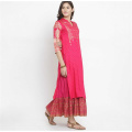 Print Costume India Woman Ethnic Styles Sets Kurtas Cotton India Dress Three Quarter Sleeve Costume Elegent Lady Long Top Skirt