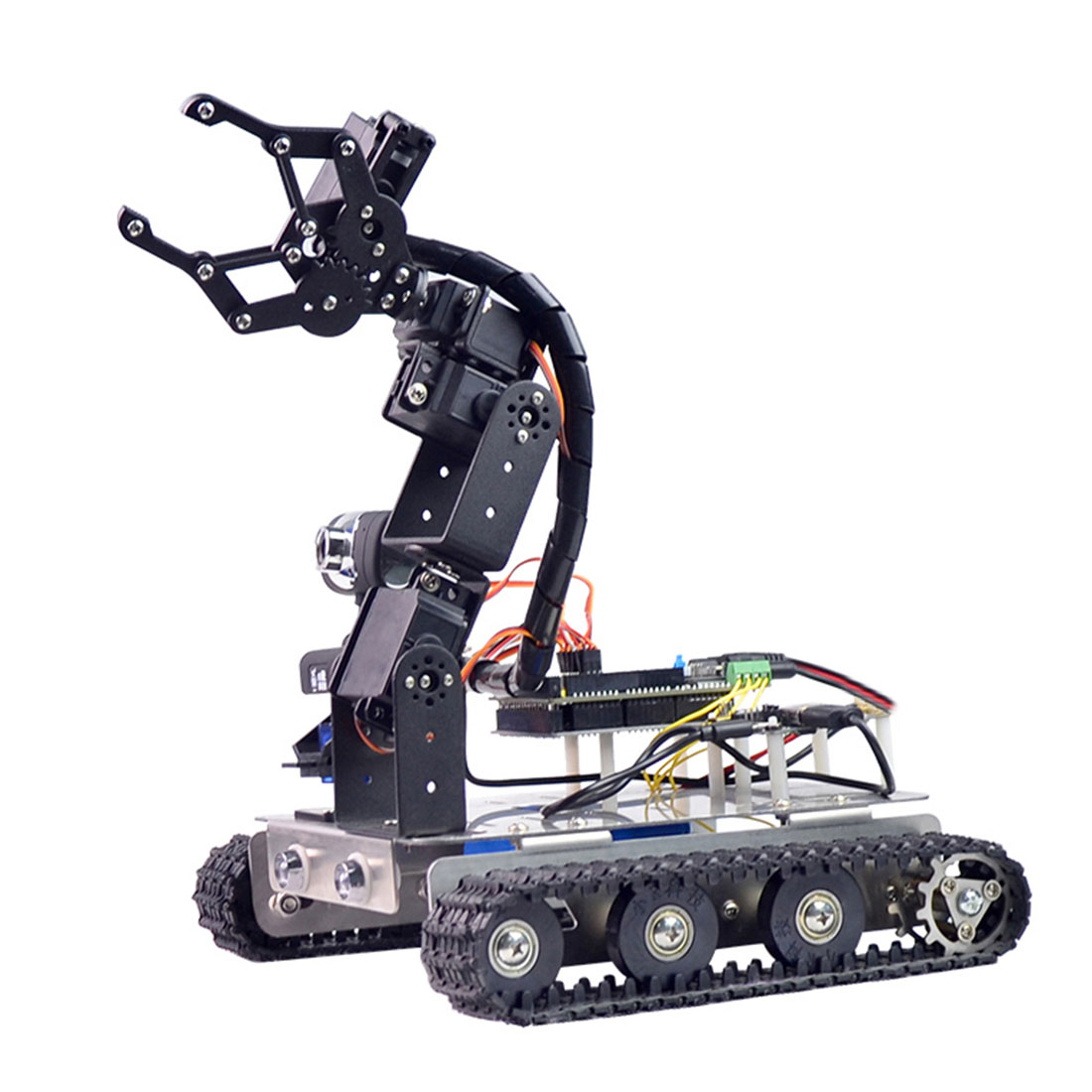 New GFS WiFi Bluetooth Smart Robotic Arm Tank Car Kit With Stainless Steel Chassis Support XR BLOCK Linux For Arduino2560