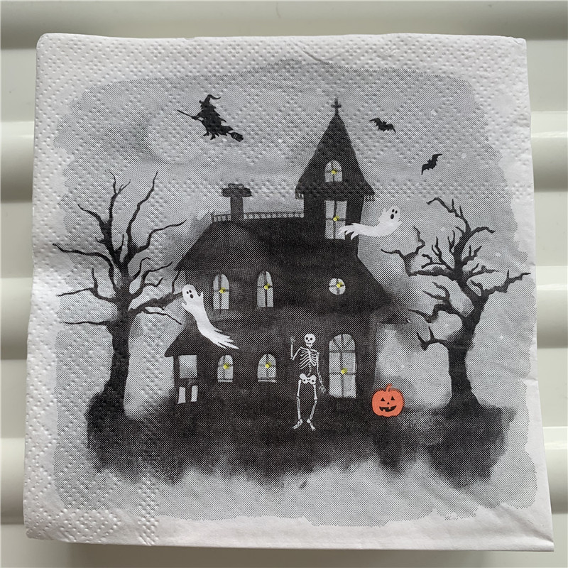 25cm napkin paper tissue cute cartoon Halloween Ghost cat bat witch skeleton castle pumpkin decor decoupage party cool serviette
