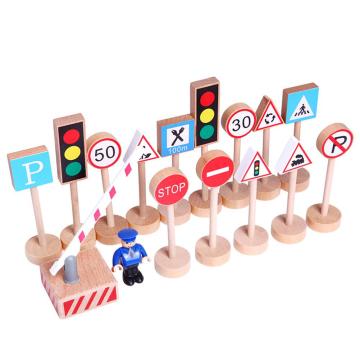 16Pcs/Set Wooden Traffic Sign Blocks Toy Street Road Traffic Signs Model Block Educational Cognitive toys gift for children