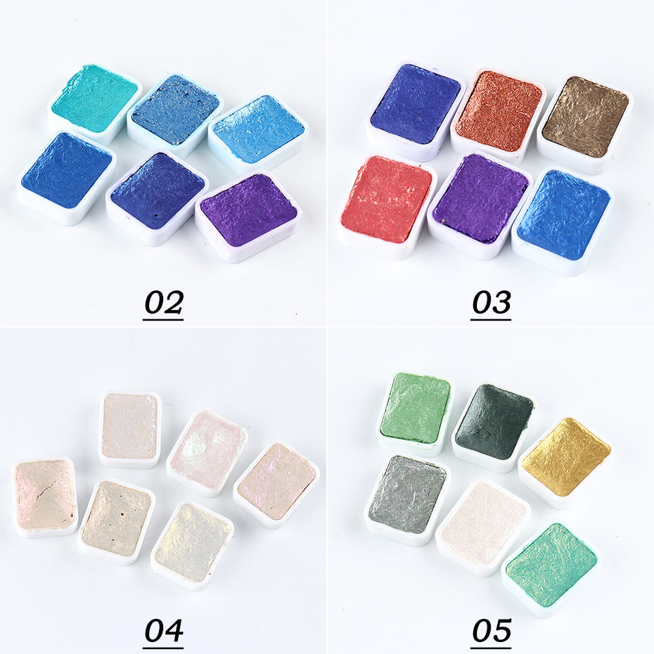 6/12 Colors Solid Pigment Watercolor Paints Set Metallic Pearl Gold Silver Nail Chrome Glitter Powder DIY Manicure Decor LY1838