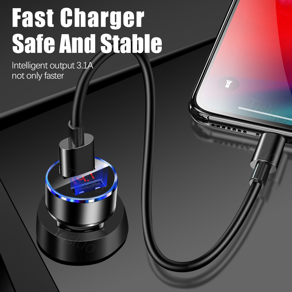 4.8A Dual USB Car Charger With LED Display Universal Mobile Phone Car-Charger for Xiaomi Samsung S8 iPhone 6s 7 8 Plus 11 Tablet