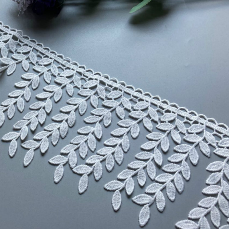 1 yard 11CM White Cotton Leaf Tassel Fringe Embroidered Lace Trim Ribbon Fabric Handmade Sewing Supplies Craft Gift Decorative