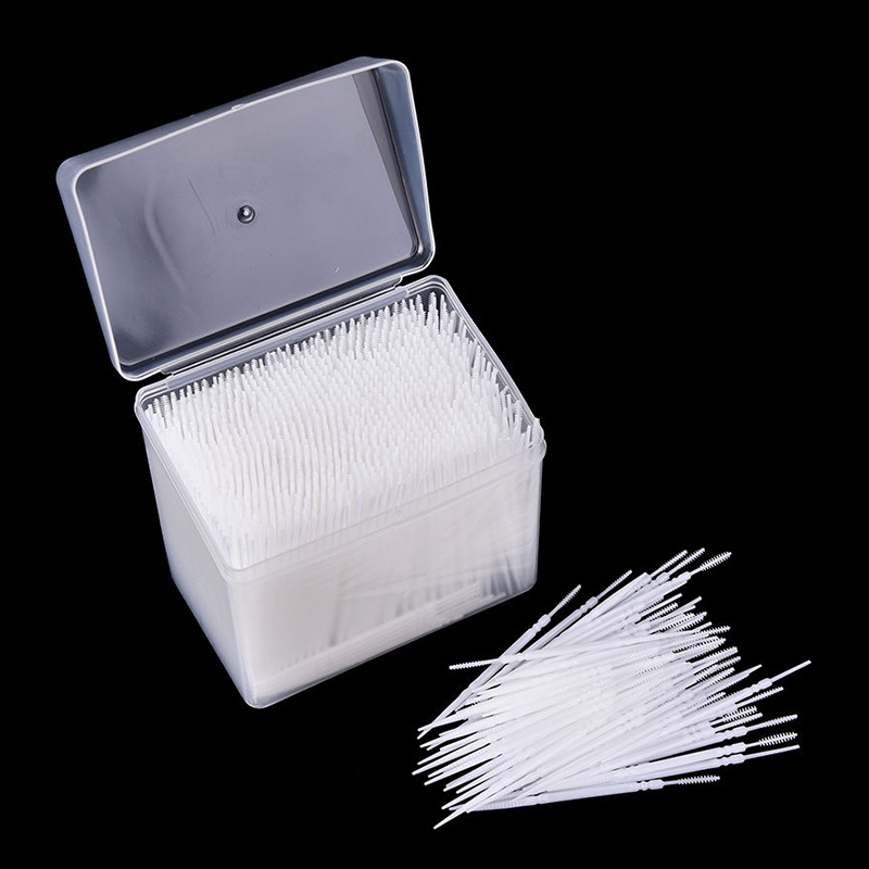 1100Pcs Gum Interdental Floss Plastic Double-Headed Brush Stick Toothpicks Teeth Oral Cleaner White 6.5cm