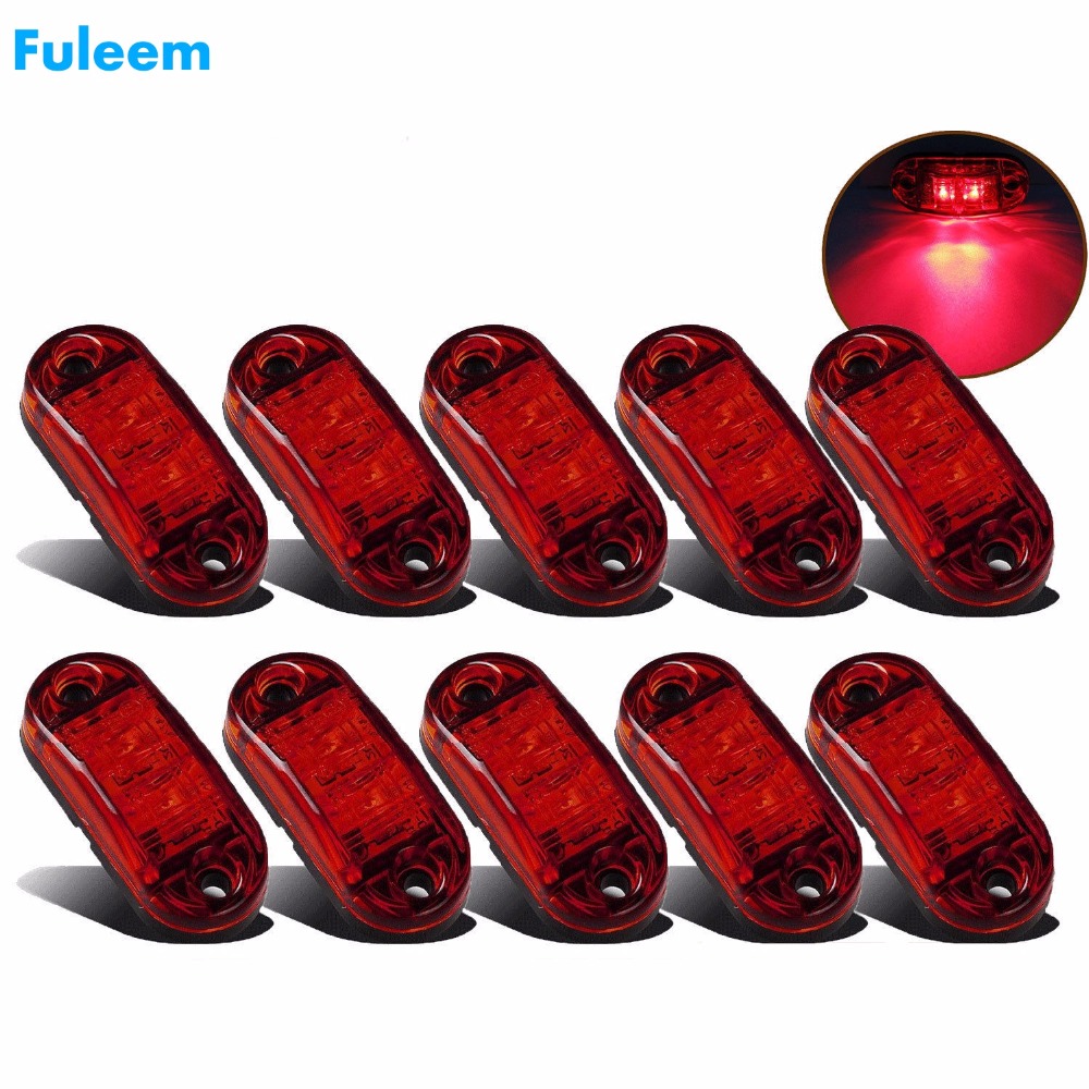 Fuleem 10PCS Red LED 2.5INCH 2 Diode Light Oval Clearance Trailer Truck LED Side Marker Lamp 12V 24V Waterproof