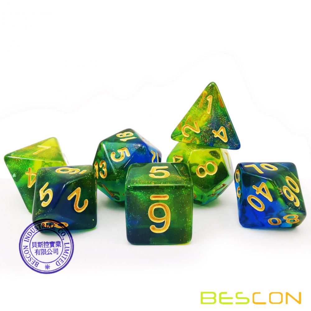 Bescon New Moonstone Dice Azure Stone, Polyhedral Dice Set of 7