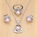 925 Sterling Silver Jewelry Sets Pink Pearls Beads Decoration For Women Pearl Party Silver Jewelry 4pcs