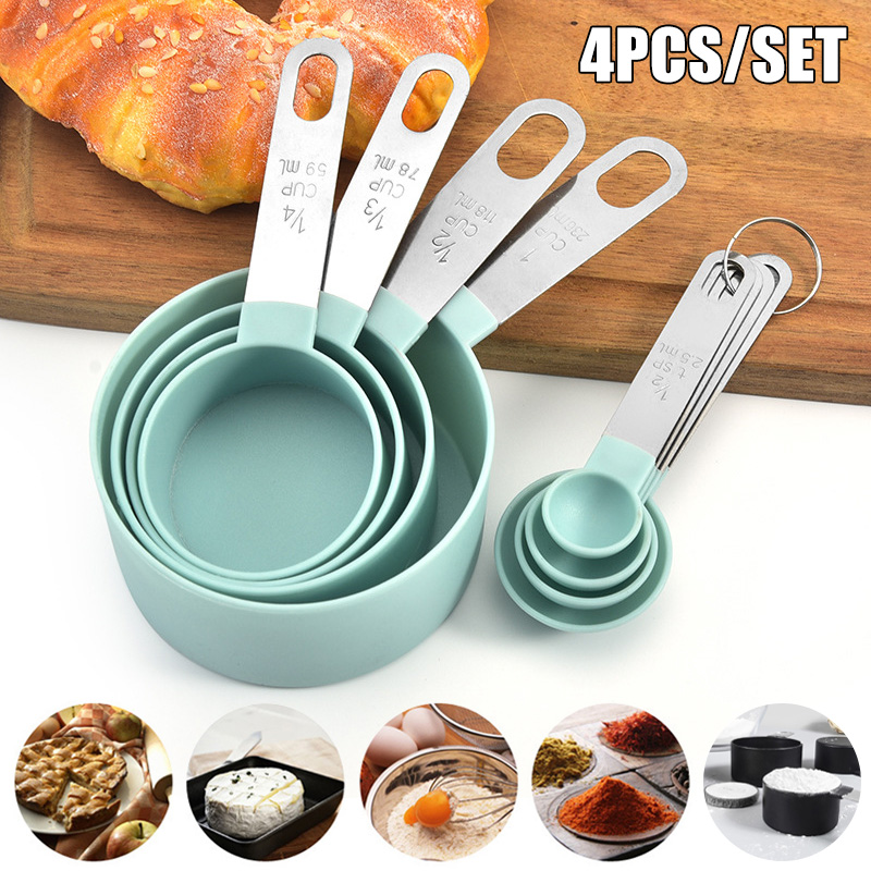 4Pcs Stainless Steel PP Measuring Cups Spoons Kitchen Baking Cooking Tools Set Kitchen Supplies BJStore