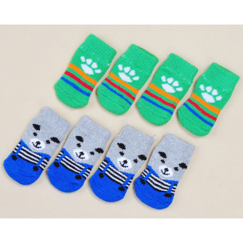 4Pcs Fashion Puppy Dog Shoes Soft Pet Knits Socks Cute Cartoon Anti Slip Skid Socks For Small Dogs Breathable Pet Products