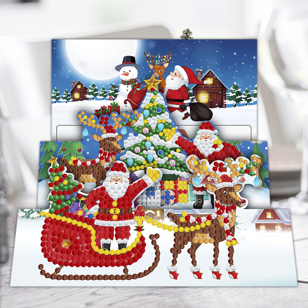 8Pcs DIY Xmas Diamond Painting Greeting Card Kits Santa Claus Special-shaped Diamond Drawing Cross Stitch Postcards