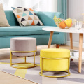 Height Adjustable ! Nordic Luxury Living Room Stool Flannel Chair Cover Solid Color Sofa Pedal Round Stools Ottoman Pouf