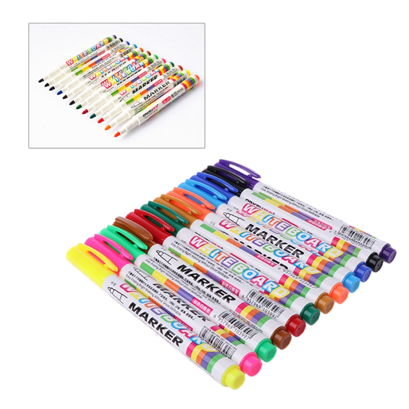 12 Colors Whiteboard Marker Non Toxic Mark Sign Fine Nib Set Supply 634B