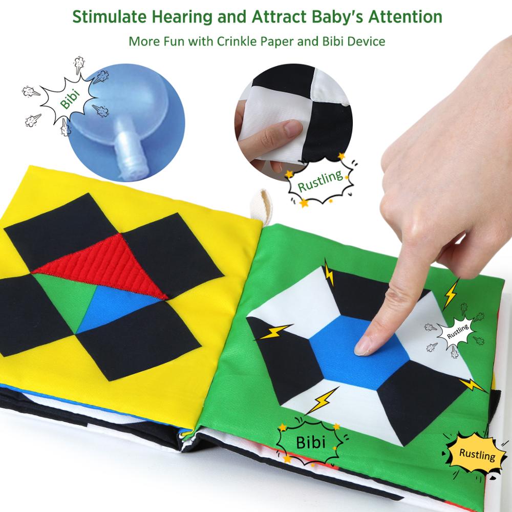 Beiens Baby Book Visual Quiet Book Kids Educational Toys Infant Montessori 3D Cloth Books Mirror Black and White High Contrast