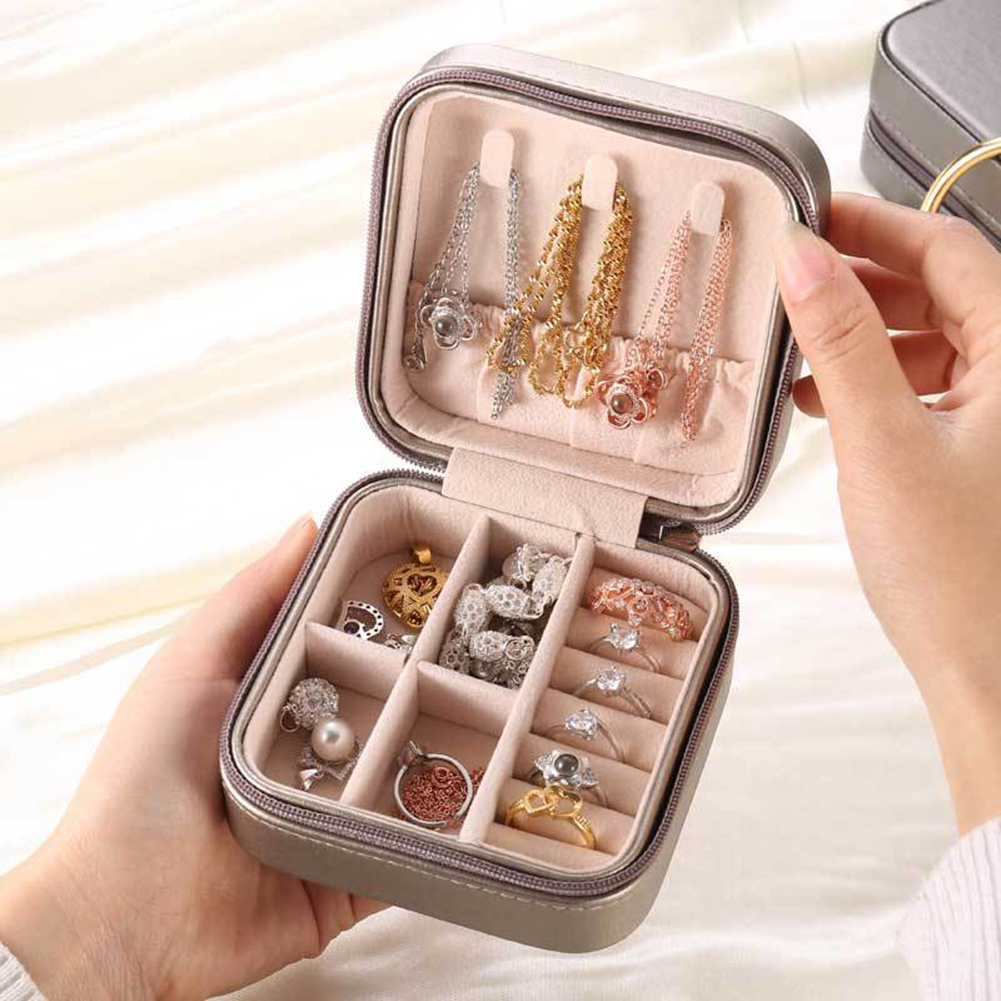 Square Jewelry Box Simple Jewelry Box Earrings Ring Pendant Display Box Portable Travel Ear Hook Holder Zipper Storage Oragnizer