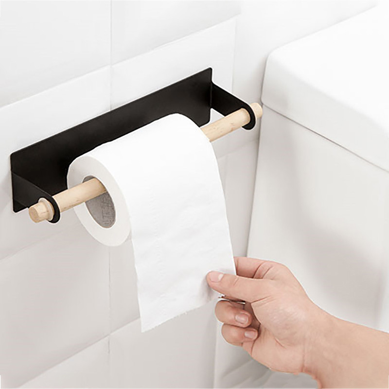 Kitchen Self-adhesive Roll Paper Holder Towel Storage Rack Tissue Hanger Cabinet Hanging Shelf Bathroom toilet paper holder