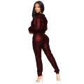 2020 New Winter Women sets Hooded Full Sleeve Crop Top Pants Suit Two Piece Set Casual PU Leather Fitness Tracksuits GL2052