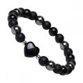 Natural Stone Heart with 8MM Round Gemstone Stretch Elastic Bracelet for Men Women Crystal Round Beads Bracelet