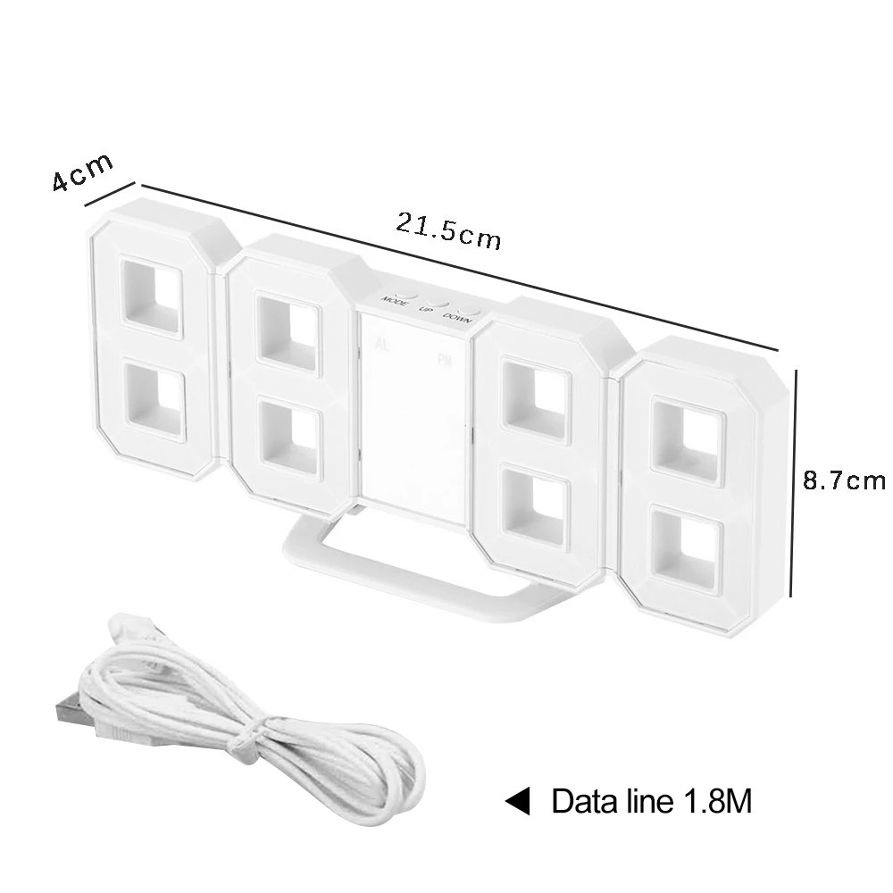 3D Large Digital Led Wall Clock Alarm Date Temperature Backlight Table DesktopLiving Room Smart Alarm Clock Stand Nightlight