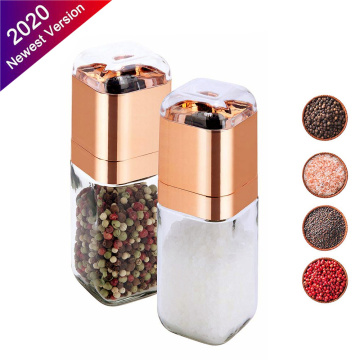 1/2 Pcs Manual Pepper Mill 180ml Glass Bottle Salt and Pepper Grinder Adjustable Ceramic for Kitchen Spice Mill Tools Rose Gold