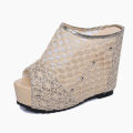 Summer Net yarn High heels 2020 New Women 12CM Wedges Sandals Platform Slippers Lace Increase Peep Toe Shoes Feminina Chaussures